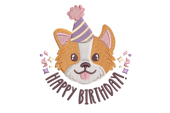 Birthday Corgi Embroidery