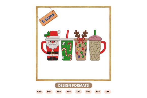 Christmas Coffee Cups Embroidery Design