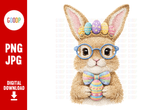 Easter Bunny Embroidery Crown Egg PNG