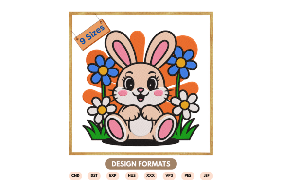 Easter Bunny with Flowers Embroidery Des