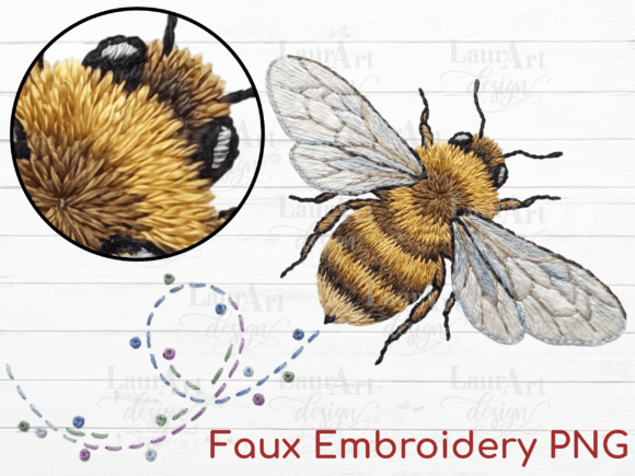 Faux Embroidery Bee Yarn Bee Clipart PNG