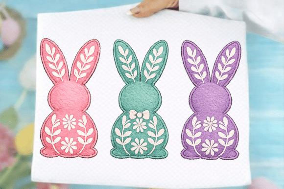 Faux Embroidery Bunny Trio PNG