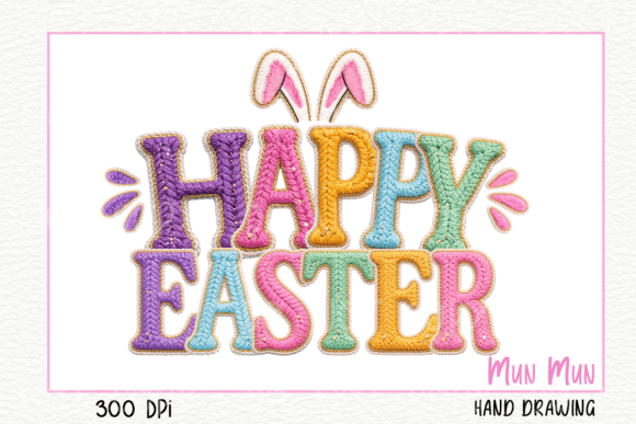 Faux Embroidery Happy Easter Varsity PNG