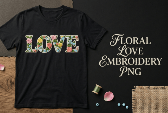 Floral Love Embroidery PNG Romantic