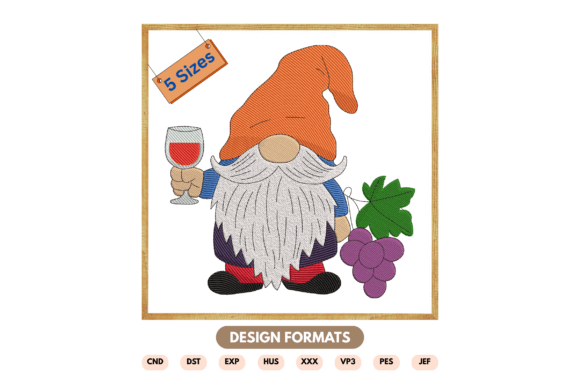 Wine Gnome Embroidery Design
